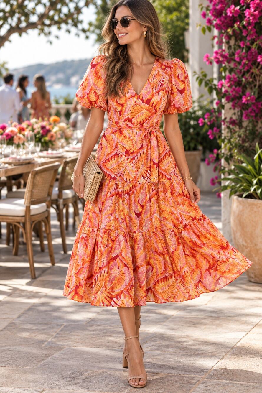 NWT Gibson Latimer 100% cotton Orange & Pink Floral midi Dress Size S MSRP $129